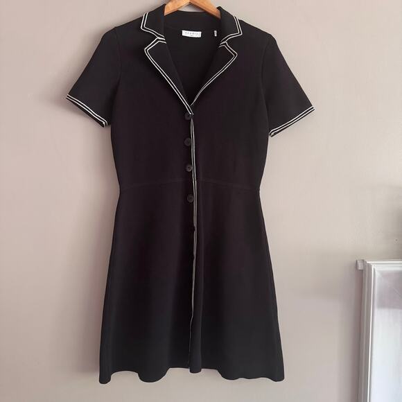 Sandro Paris Laureene Collared Short Sleeve Black Knit Dress Size FR 40 US 8 - Picture 1 of 10